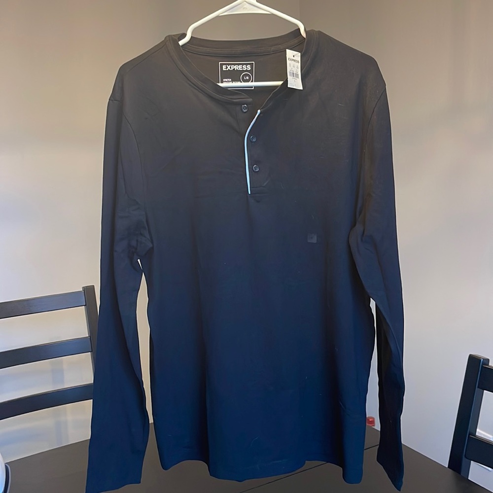 Black large long sleeve Express shirt cotton with white accent near buttons